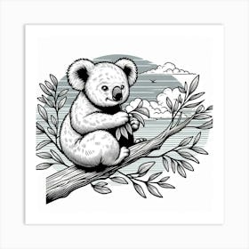 Line Art koala 3 Art Print