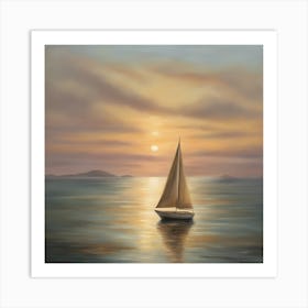 Sailboat At Sunset 2 Art Print