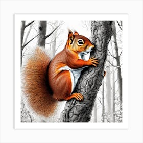 Red Squirrel On A Tree Art Print