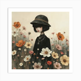 Goth Girl in Flowers Art Print