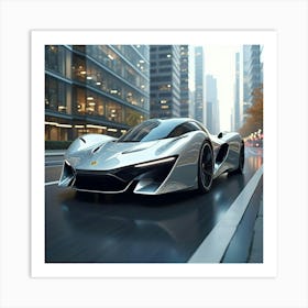 Ultra Modern Flying Car With Chrome Finish, Gliding Through A High Tech City 1 Art Print