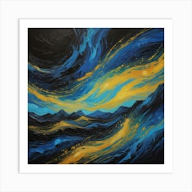 Blue And Yellow Night Sky Art Print