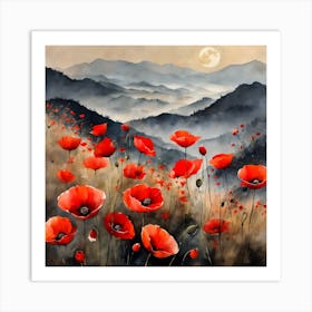 Poppy Landscape Painting (16) Art Print