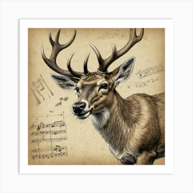 Deer With Music Notes 1 Art Print