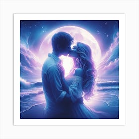 Lovers kissing Art Print