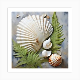 Ancient sea shell and fern 8 Art Print