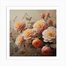 Peach Roses Art Print