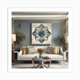 Blue And Gold Living Room Art Print