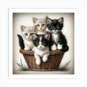 Kittens In A Basket (Art Wall) Art Print