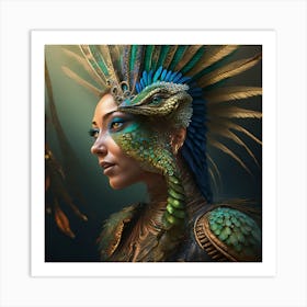 Firefly A Modern Illustration Of A Fierce Native American Warrior Peacock Iguana Hybrid Femme Fatale Art Print