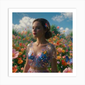 Girl In A Flower Field 2 Art Print