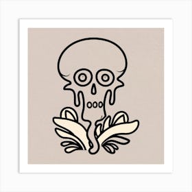 Skull With Flowers one line Art Print