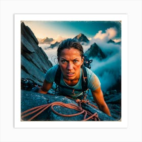 Woman Climbs A Mountain Art Print