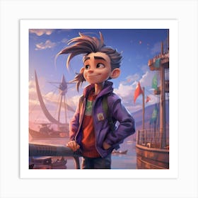 Boy Standing On A Dock Art Print