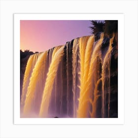 Waterfall At Sunset Art Print