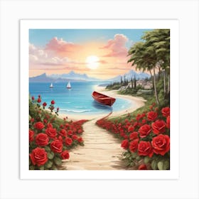 Red Roses On The Beach4 Art Print