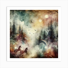 Horses In The Forest Art Print