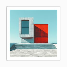 Red Building By The Sea - Contemporary, Minimal style building, city wall art, colorful wall art, home decor, minimal art, modern wall art, wall art, wall decoration, wall print colourful wall art, decor wall art, digital art, digital art download, interior wall art, downloadable art, eclectic wall, fantasy wall art, home decoration, home decor wall, printable art, printable wall art, wall art prints, artistic expression, contemporary, modern art print, Art Print