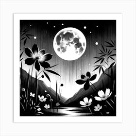 Moon And Flowers 1 Art Print