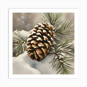 Pine Cone In The Snow Art Print