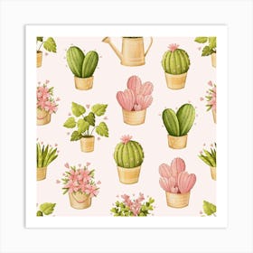 Watercolor Cactus Pattern Póster