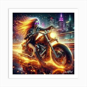 Purple Neon Inferno Rider Art Print