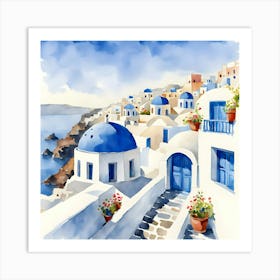 Santorini Greece Watercolor 2 Art Print