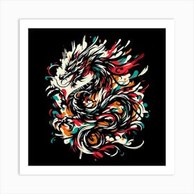 Dragon On Black Background Art Print