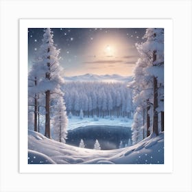 Winter Forest With Visible Horizon And Stars From Above Drone View Ultra Hd Realistic Vivid Colo Art Print