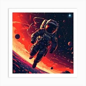 Exploring the Cosmos: Astronaut Adrift Among Planets and Stars Art Print