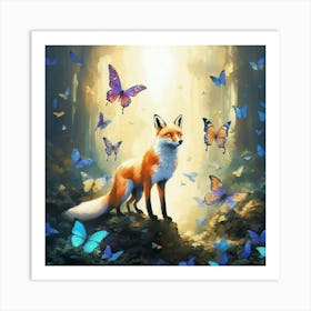 Fox With Butterflies Art Print