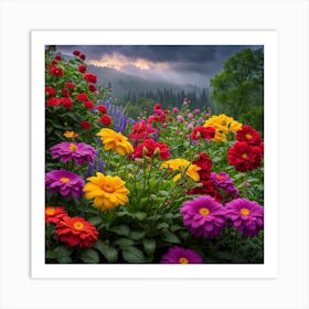 Colorful Flowers In The Garden Art Print