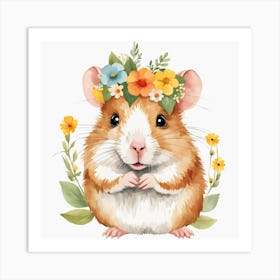 Floral Baby Hamster Nursery Illustration (11) Art Print