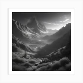 Black And White Mountain Landscape 3 Art Print