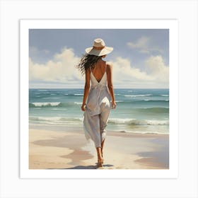 Woman Walking In The Beach Painting Art Print 0 Art Print