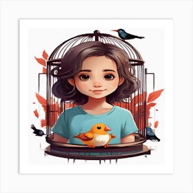 Girl In A Birdcage Art Print