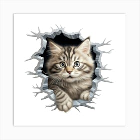 Kitten Peeking Out Of A Hole Art Print