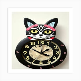 Frida Kahlo Cat Clock Art Print