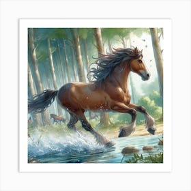 Horse Running In The Forest 4 Art Print