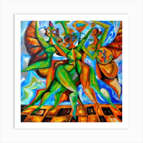 An Cubism Oil Painting Of Demons And Angels Art Print