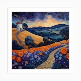 Poppies And Windmill Art Print