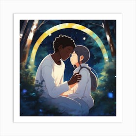 Girl And A Boy Hugging Art Print