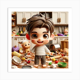 Boy In A Messy Kitchen Art Print