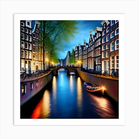 Amsterdam Canal At Night 1 Art Print