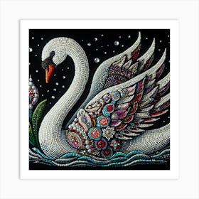 Beaded Swan Art Print