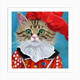 Cute Cat In A Red Costume Painting Art Print