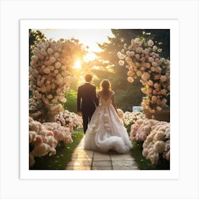 Bride And Groom Walking Down The Aisle Art Print
