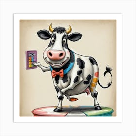 Cow With A Calculator Art Print