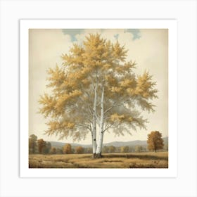 White Poplar Vintage Autumn Tree Print Art Print Art Print