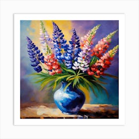 Flowers In A Blue Vase Art Print